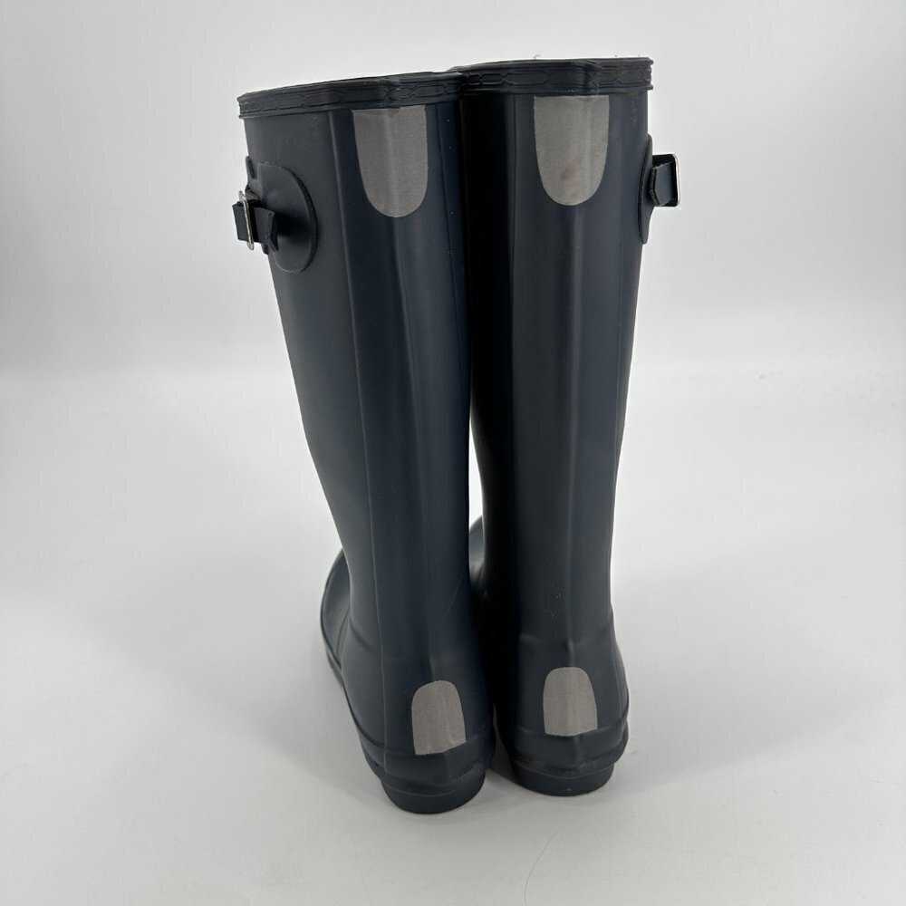 Hunter Navy Matte Waterproof Adjustable Outdoor Pull On Wellie Tall 6 Rain Boot - Picture 3 of 8